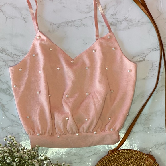 BACK IN STOCK Pink spaghetti strap top with pearls - Picture 4 of 5